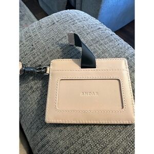 ANDAR Wallet Card Holder Wristlet Strap Blush Leather ID Window